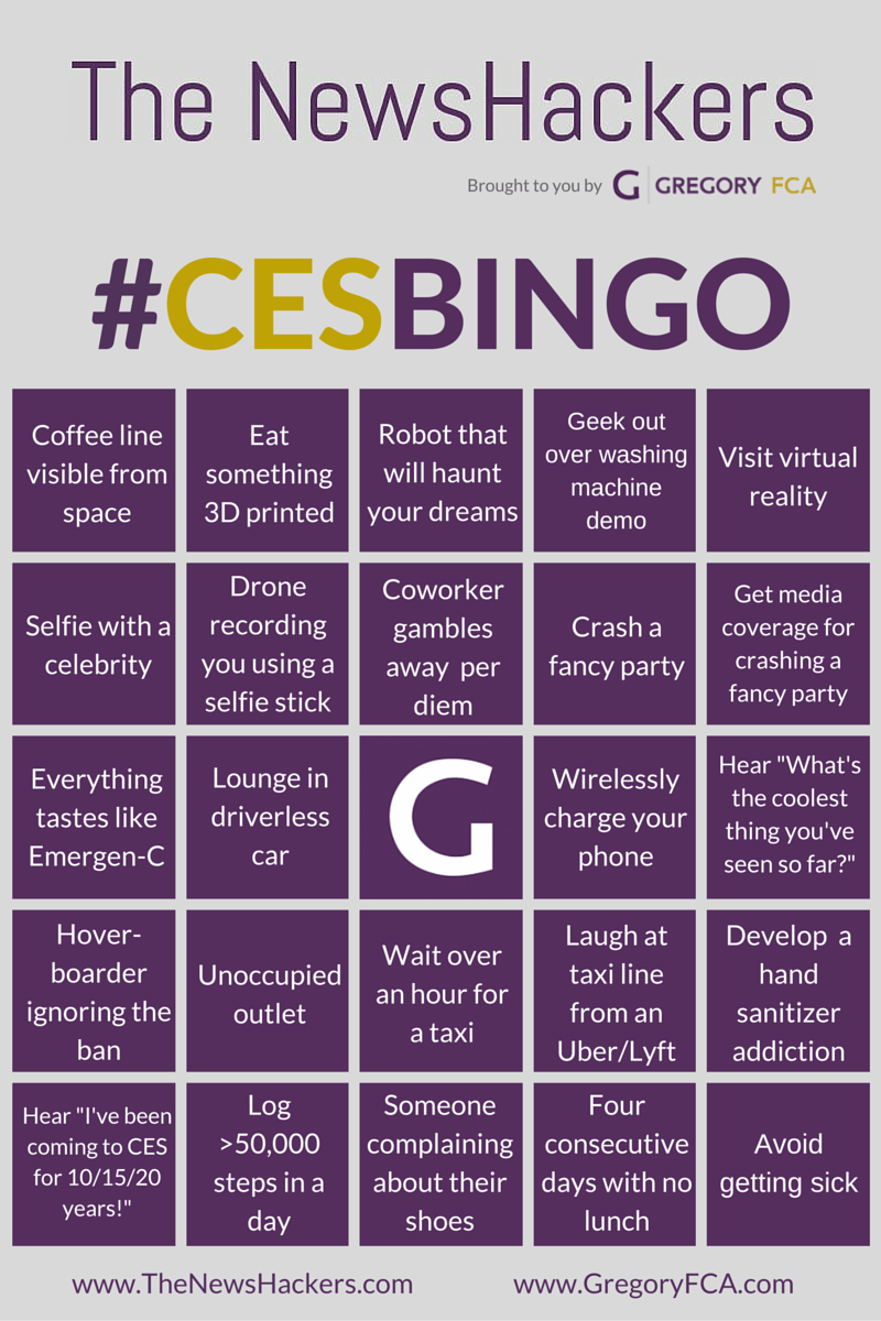 CES 2016 Bingo Board