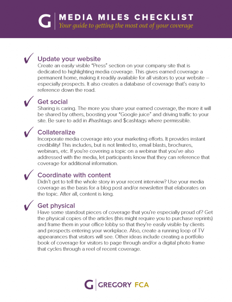 Media Miles Checklist